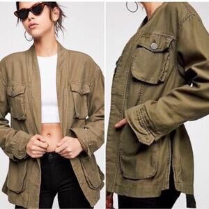Free People Belted Wrapped Military Jacket Green Size Small‎